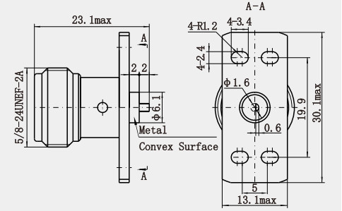 Gold Plated N Female 4-hole Flange RF Coaxial Connector with Microstrip Brass Material