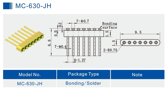 7-Pin Nail Head Glass To Metal Hermetic Seal Header With Gold Wire Bonding Surface MC-630-JH