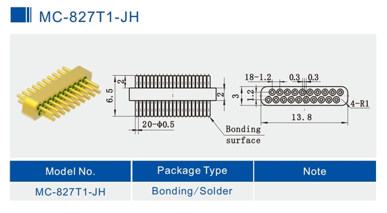 20 Pins 2 Rows Hermetic Electrical Connectors Small Size Gold Wire Bonding MC-827T1-JH