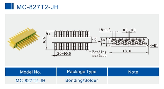 20 Pins 2 Rows Hermetic Electrical Connectors Small Size Gold Wire Bonding MC-827T2-JH